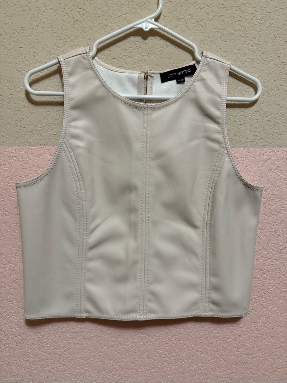 Loft Versa Faux Leather Cream Sleeveless Structured Crop Top